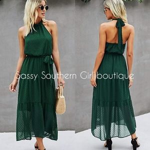 ⭐🆕 Emerald swiss dot halter maxi dress